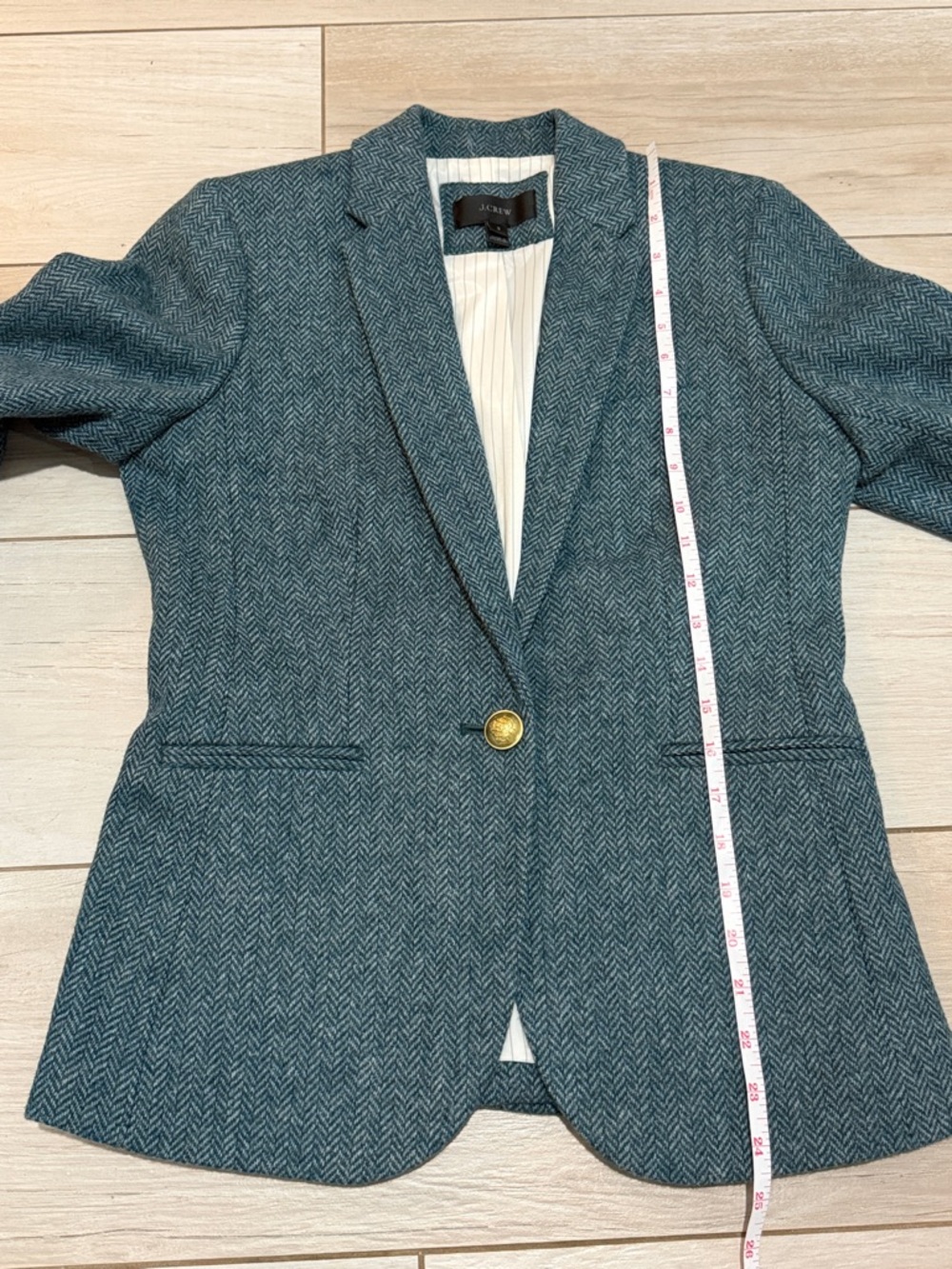 J.Crew Wool Blazer Moon England Tweed Teal Herringbone Tailored Jacket Size 2 - Picture 10 of 10